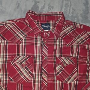 Wrangler Pearl Snap Shirt Mens 2XL XXL Red Plaid Cotton Polyester Long Sleeve